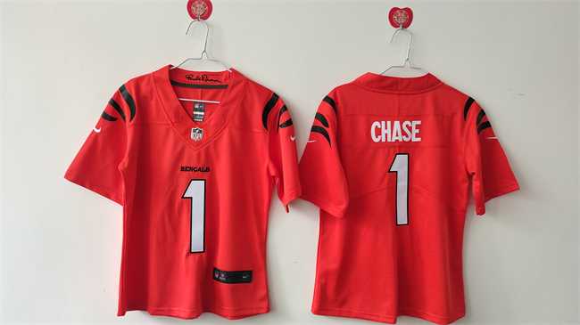 Womens Cincinnati Bengals #1 JaMarr Chase Orange Vapor Stitched Jersey